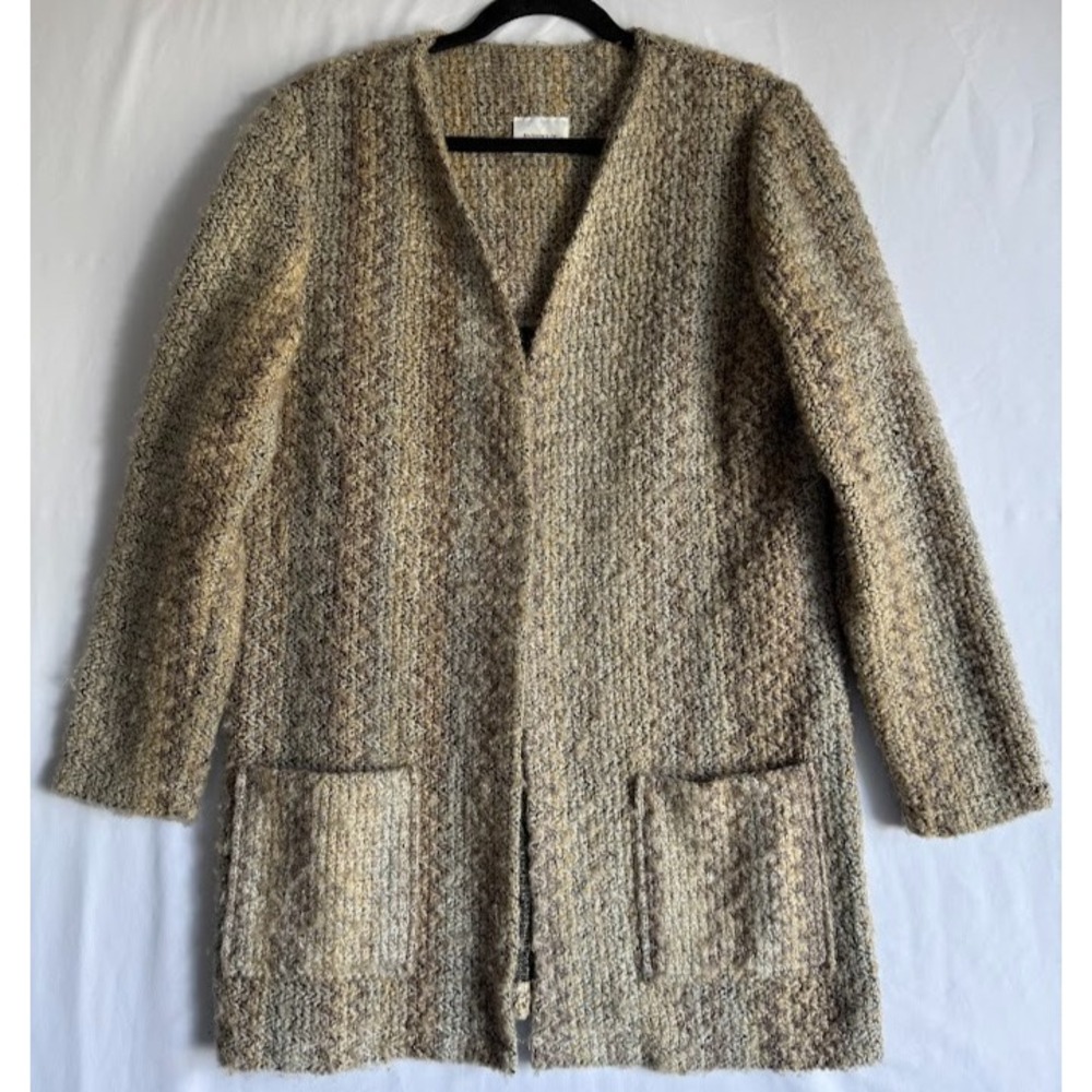 VTG 90s Brownstone Studio Cardigan Women‎ Size 14  Brown Open Front Pockets Knit
